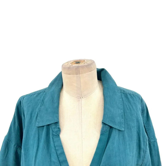 Athleta Playa Linen Tie Top Borealis Green Blue Short Sleeve Plus Size 3X - Picture 4 of 10